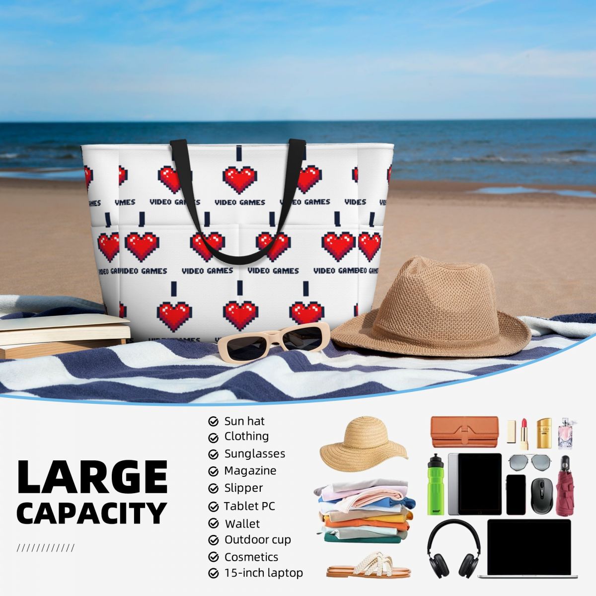 Bolsa tote de praia I Heart Vi - Yoga Fitness Videos Free avaliação e preço